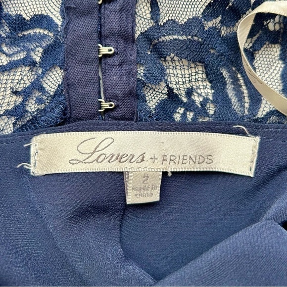 Lovers and Friends Helena Gown in Navy Lace Open Back V-Neck Slit Sleeveless 2 - Picture 8 of 13